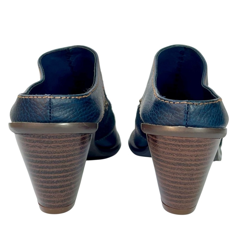 Vintage Coastal Cowgirl Western Navy Blue Suede Leather Mule Heels Size 6 - Picture 5 of 16